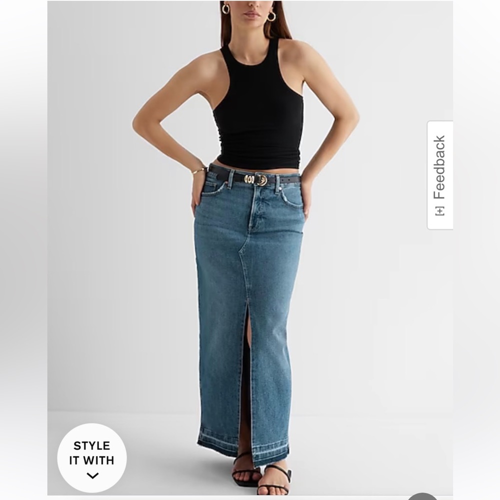 Express Denim Maxi Skirt with Front Slit - Blue
